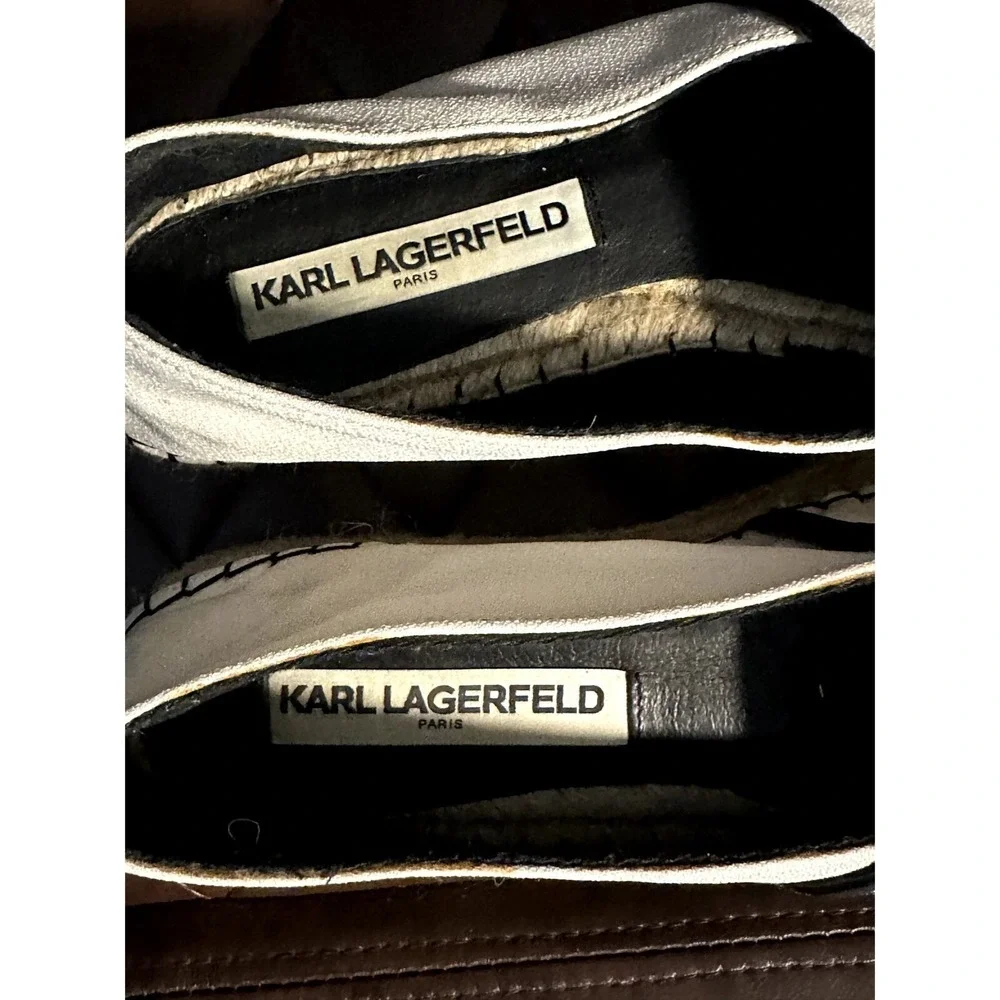 Karl Lagerfeld Paris Womens Two Tone Cap Toe Espadrille Flats Cream Black